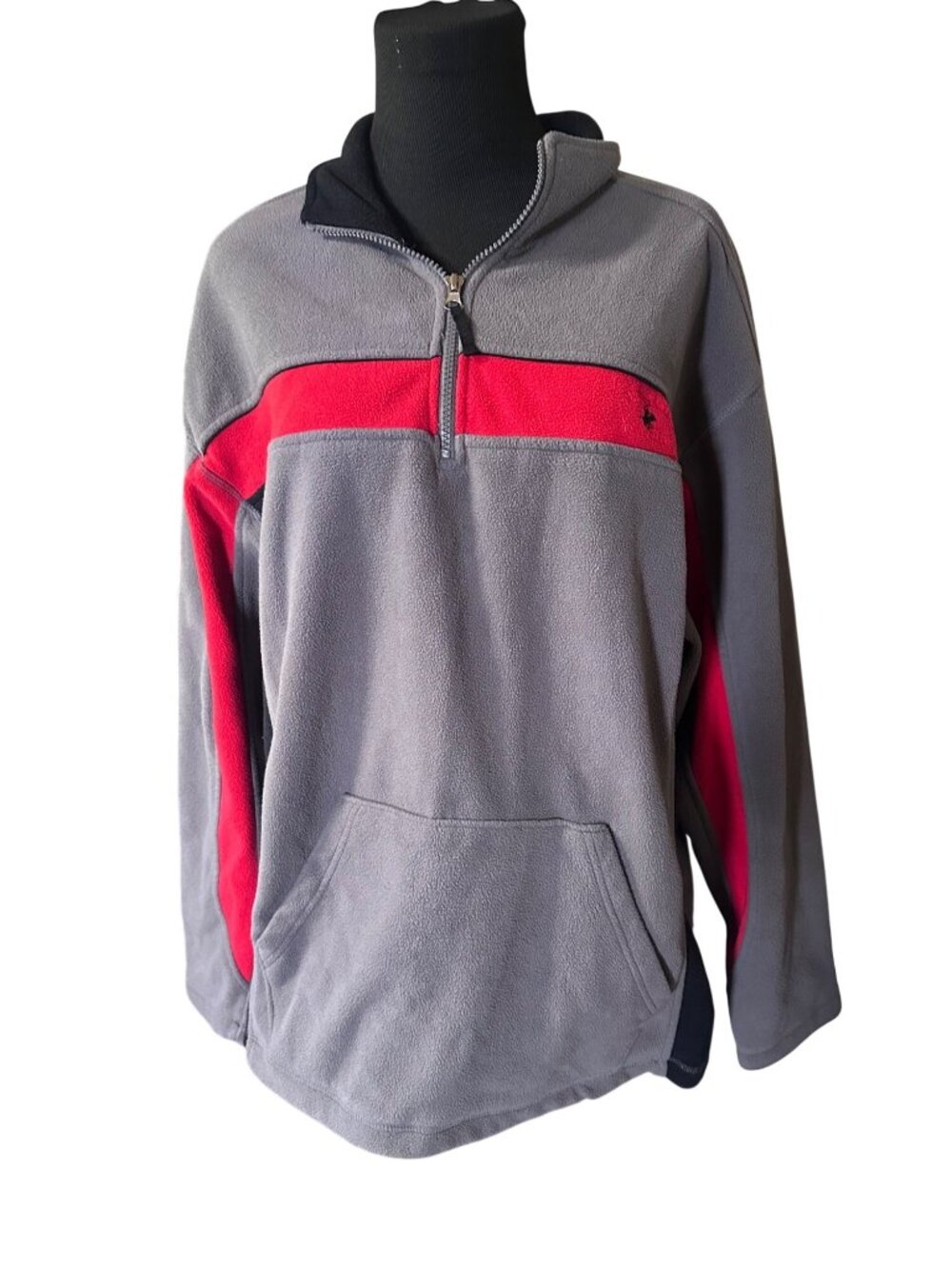 Beverly Hills Polo Club gray red and black 3/4 zip pullover top size M